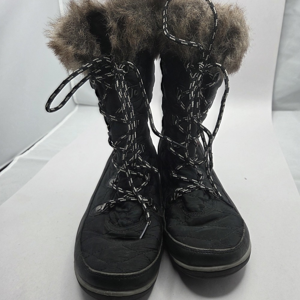 Global Win Womens Winter Boots 8.5 Black Faux Fur Lined Lace Up Snow